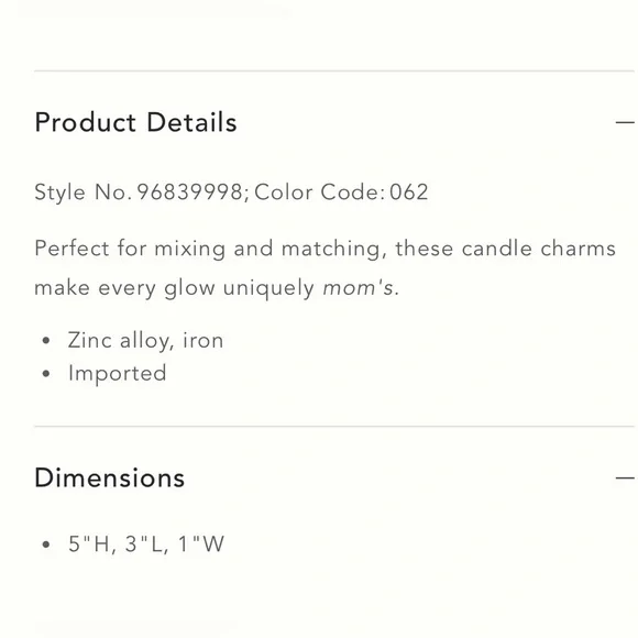 Anthropologie Golden “Mom” Candle Charm NWT Girly Coquette Cottagecore Whimsical - Picture 3 of 3